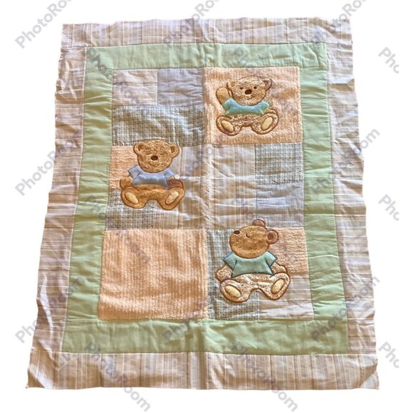 Baby Quilt Handmade UNFINISHED Furry Teddy Bear Ribbed Squares - Picture 1 of 6